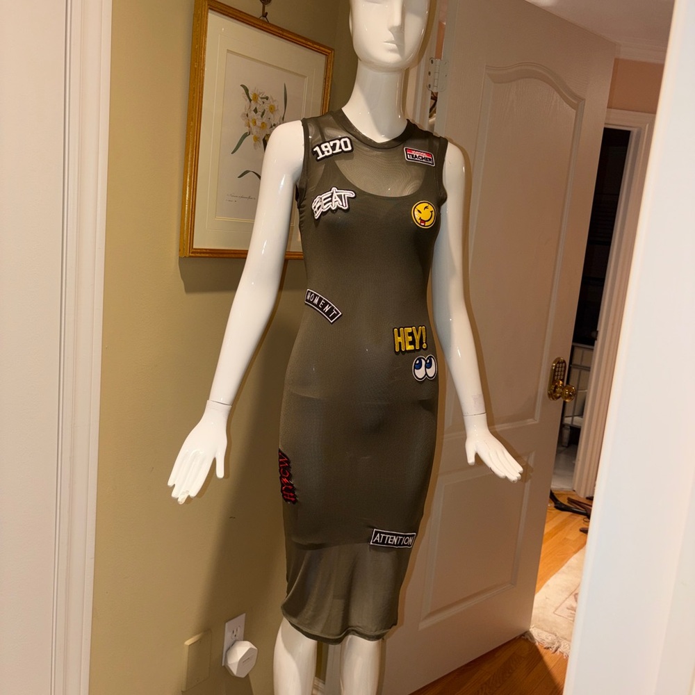 re:named Olive Patchwork Midi Dress